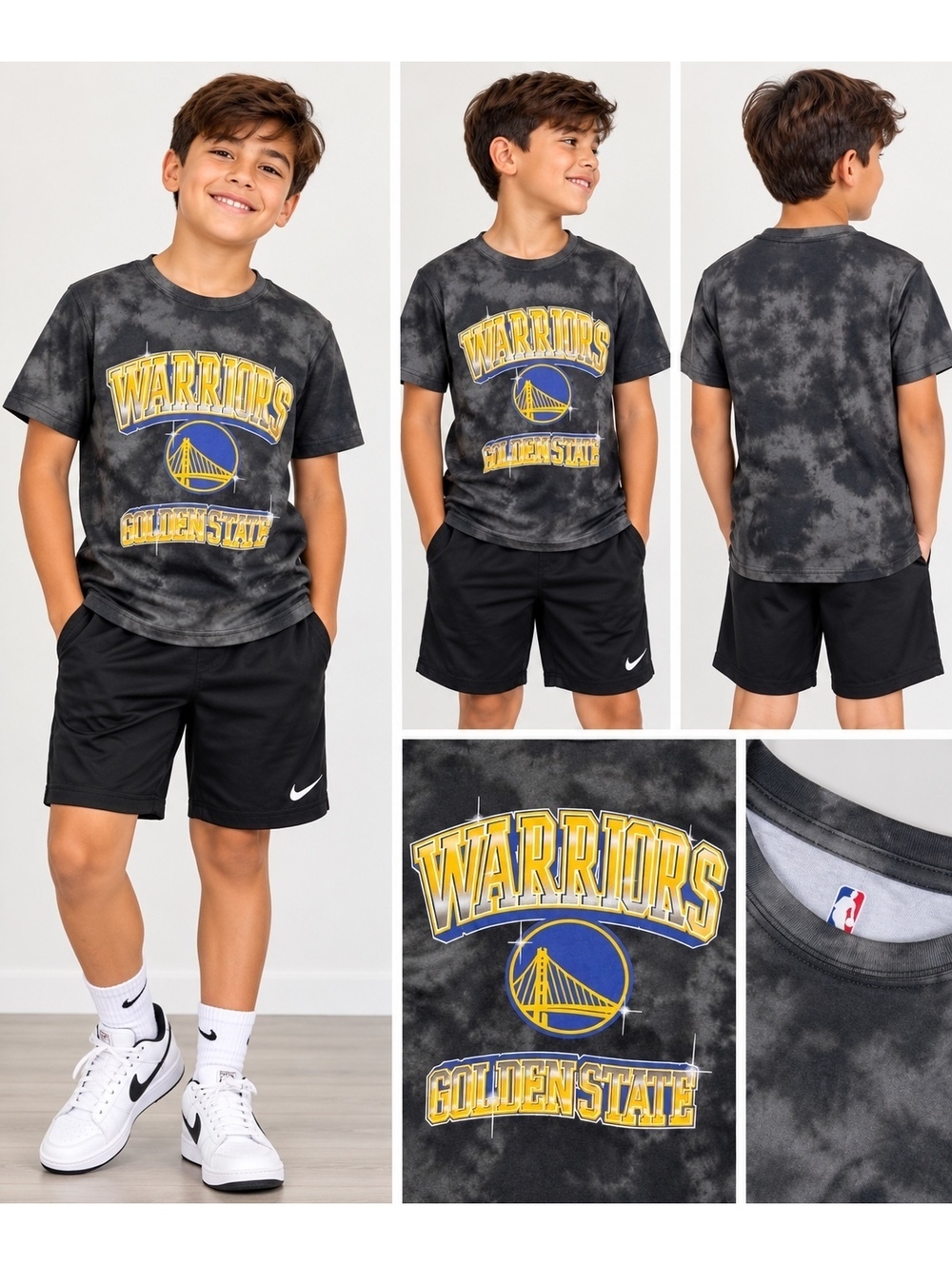 Golden State Warriors Boys T-Shirt Size S 8 Black Tie Dye NBA NWT